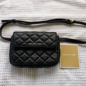 MICHAEL KORS black quilted leather belt bag gold hardware